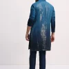 Blue Shaded Sequin Zipper Kurta With Navy Blue Pants