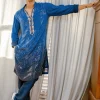 Blue Shaded Sequin Zipper Kurta With Navy Blue Pants
