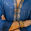 Blue Shaded Sequin Zipper Kurta With Navy Blue Pants