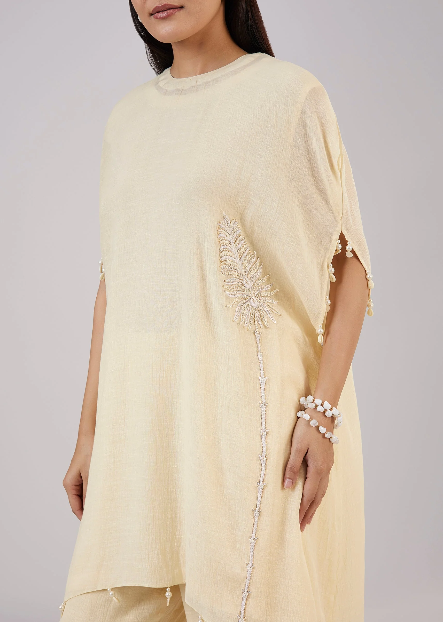 Ivory Cotton Indo Western Coord Set With Resham Work