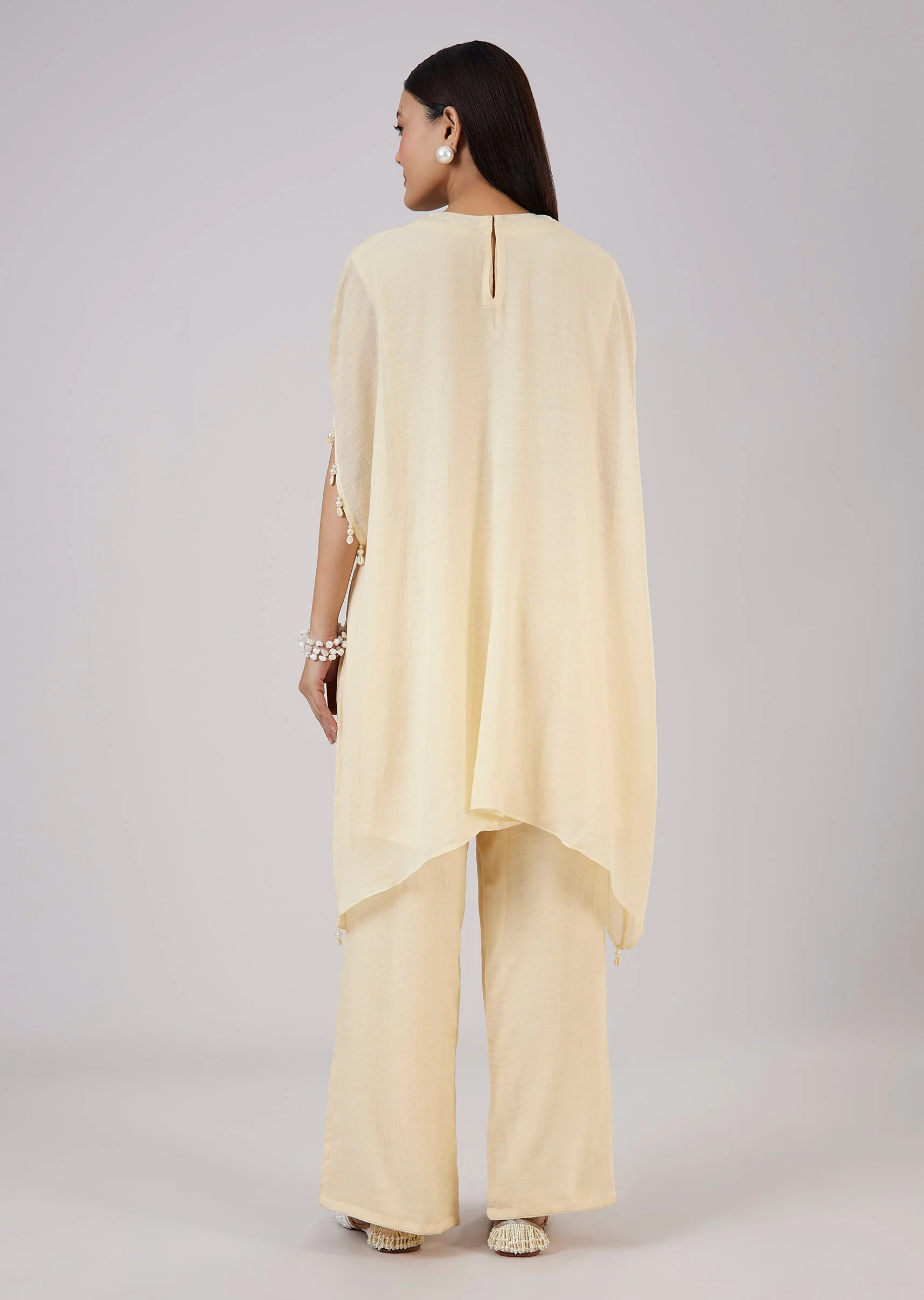 Ivory Cotton Indo Western Coord Set With Resham Work