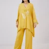 Yellow Cotton Indo Western Coord Set With Resham Work