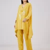 Yellow Cotton Indo Western Coord Set With Resham Work