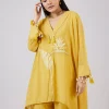 Yellow Cotton Indo Western Coord Set With Resham Work
