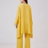 Yellow Cotton Indo Western Coord Set With Resham Work