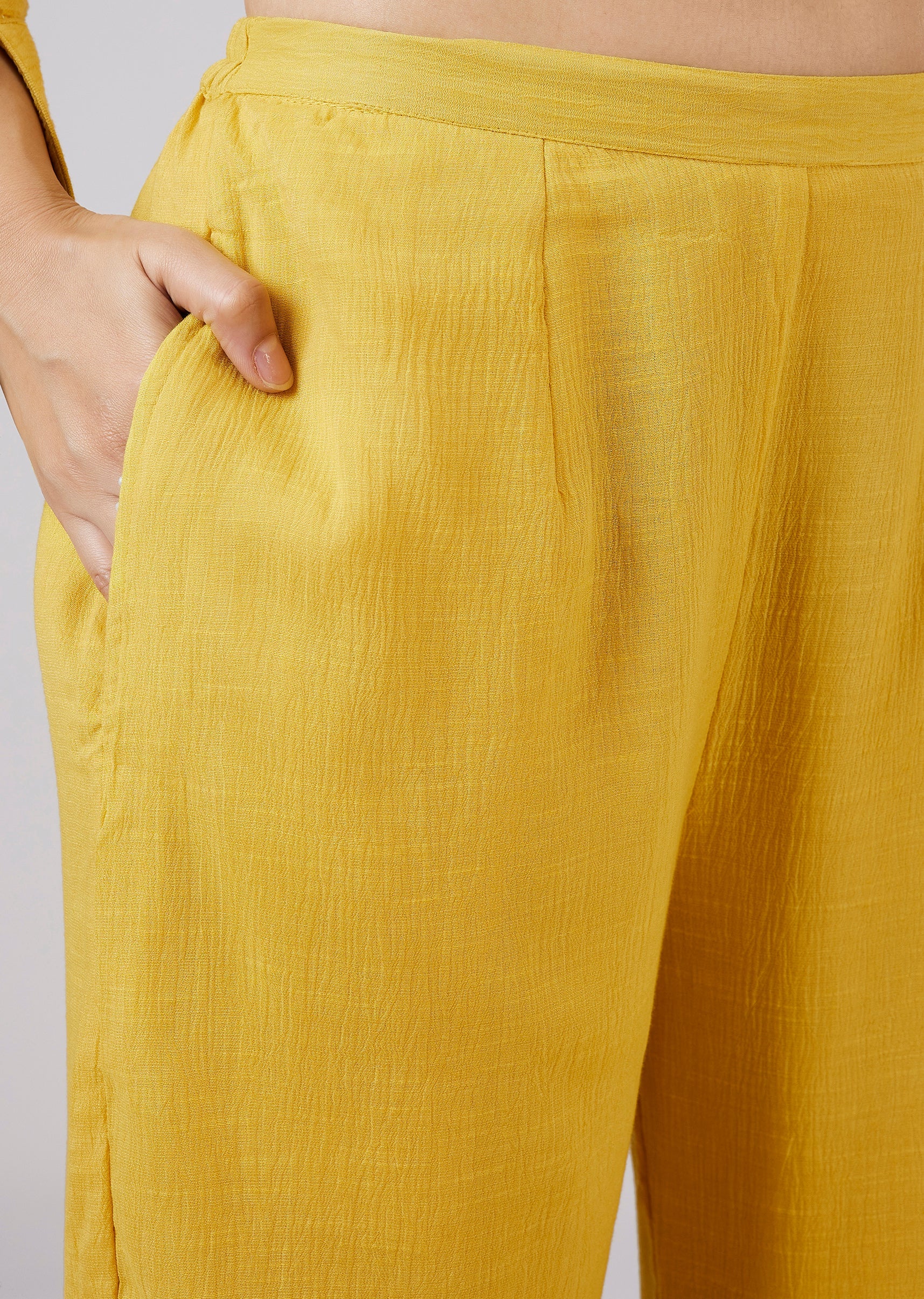 Yellow Cotton Indo Western Coord Set With Resham Work