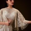 Off White Corset Gown With Sheer Waistline And Embroidered Cape