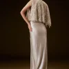 Off White Corset Gown With Sheer Waistline And Embroidered Cape
