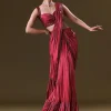 Scarlet Red Fancy Organza Pre Stitched Saree With Pre Pleated Blouse