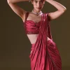 Scarlet Red Fancy Organza Pre Stitched Saree With Pre Pleated Blouse