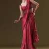 Scarlet Red Fancy Organza Pre Stitched Saree With Pre Pleated Blouse