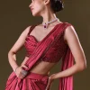 Scarlet Red Fancy Organza Pre Stitched Saree With Pre Pleated Blouse
