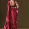Scarlet Red Fancy Organza Pre Stitched Saree With Pre Pleated Blouse