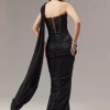 Black Ready Pleated Indo Western Shimmer Saree With Sequin Corset Blouse