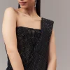 Black Ready Pleated Indo Western Shimmer Saree With Sequin Corset Blouse