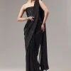 Black Ready Pleated Indo Western Shimmer Saree With Sequin Corset Blouse
