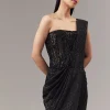 Black Ready Pleated Indo Western Shimmer Saree With Sequin Corset Blouse