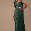 Jade Green Saree With Fancy One Side Flowered Shape Sleeve And Belt