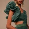 Jade Green Saree With Fancy One Side Flowered Shape Sleeve And Belt