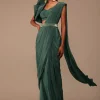 Jade Green Saree With Fancy One Side Flowered Shape Sleeve And Belt