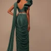 Jade Green Saree With Fancy One Side Flowered Shape Sleeve And Belt