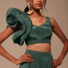 Jade Green Saree With Fancy One Side Flowered Shape Sleeve And Belt