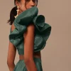 Jade Green Saree With Fancy One Side Flowered Shape Sleeve And Belt