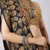 Black Block Printed Motif Saree with Unstitched Blouse