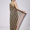 Black Block Printed Motif Saree with Unstitched Blouse
