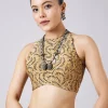 Black Block Printed Motif Saree with Unstitched Blouse