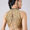 Black Block Printed Motif Saree with Unstitched Blouse