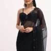 Black Embroidered Organza Saree With Unstitched Blouse