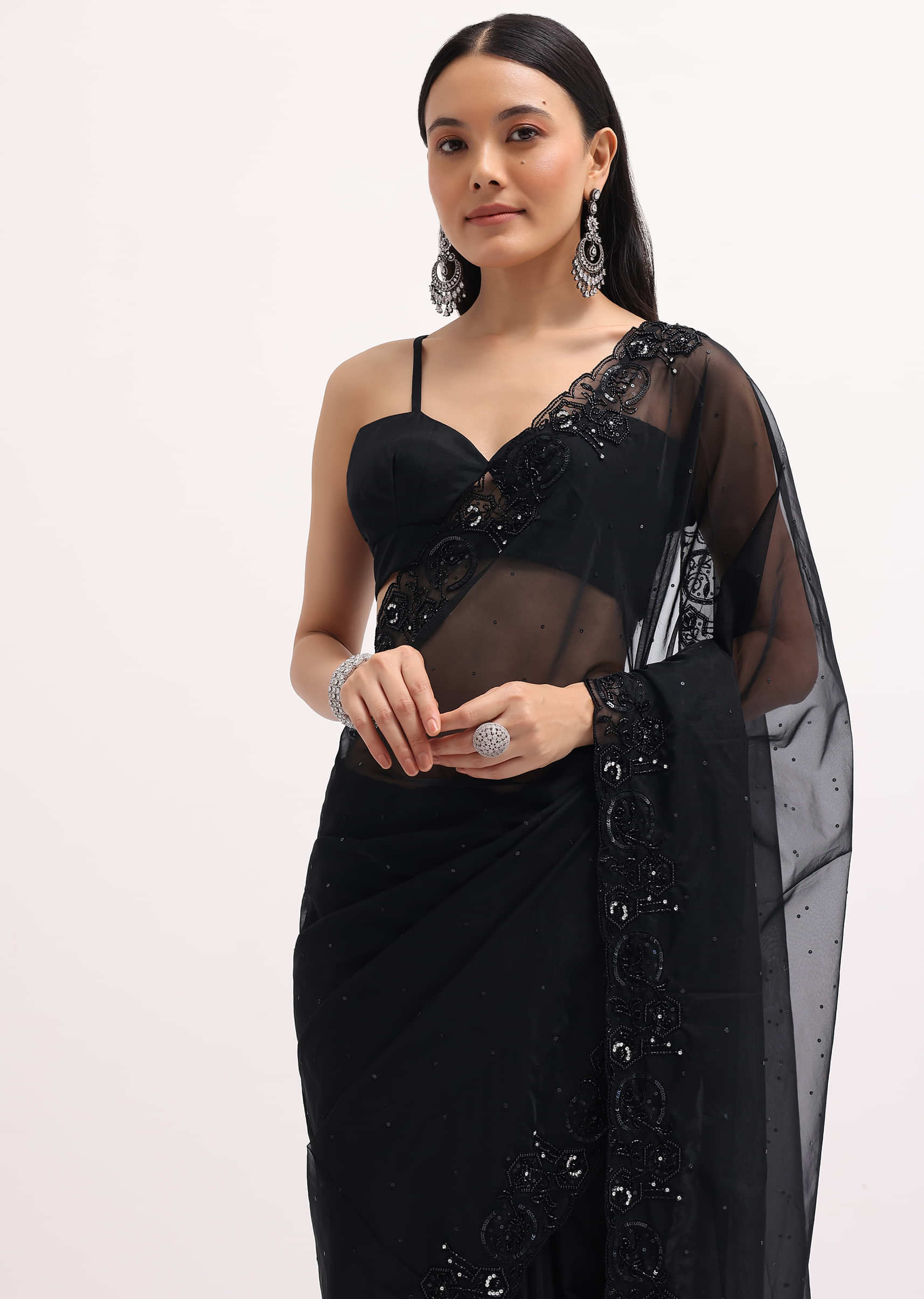 3512-black-embroidered-organza-saree-with-unstitched-blouse-1.jpg Black Embroidered Organza Saree With Unstitched Blouse