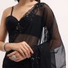 Black Embroidered Organza Saree With Unstitched Blouse