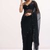 Black Embroidered Organza Saree With Unstitched Blouse