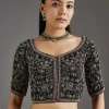 Black Kanjivaram Tissue Saree With Embroidered Blouse