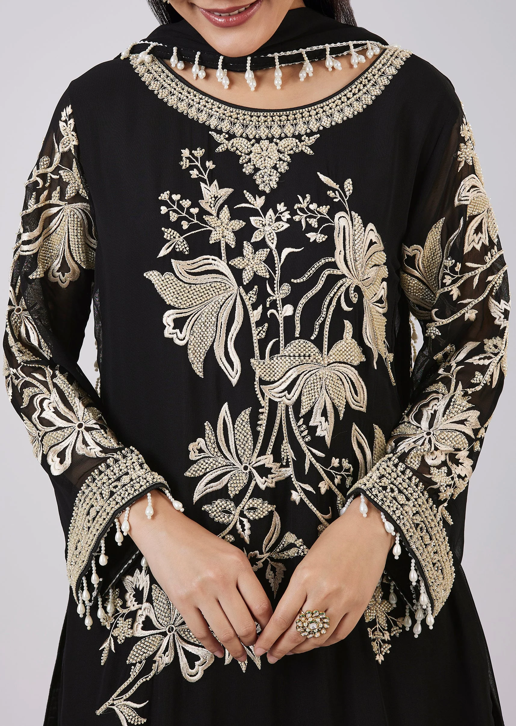 Black Georgette Palazzo Set With Resham Work