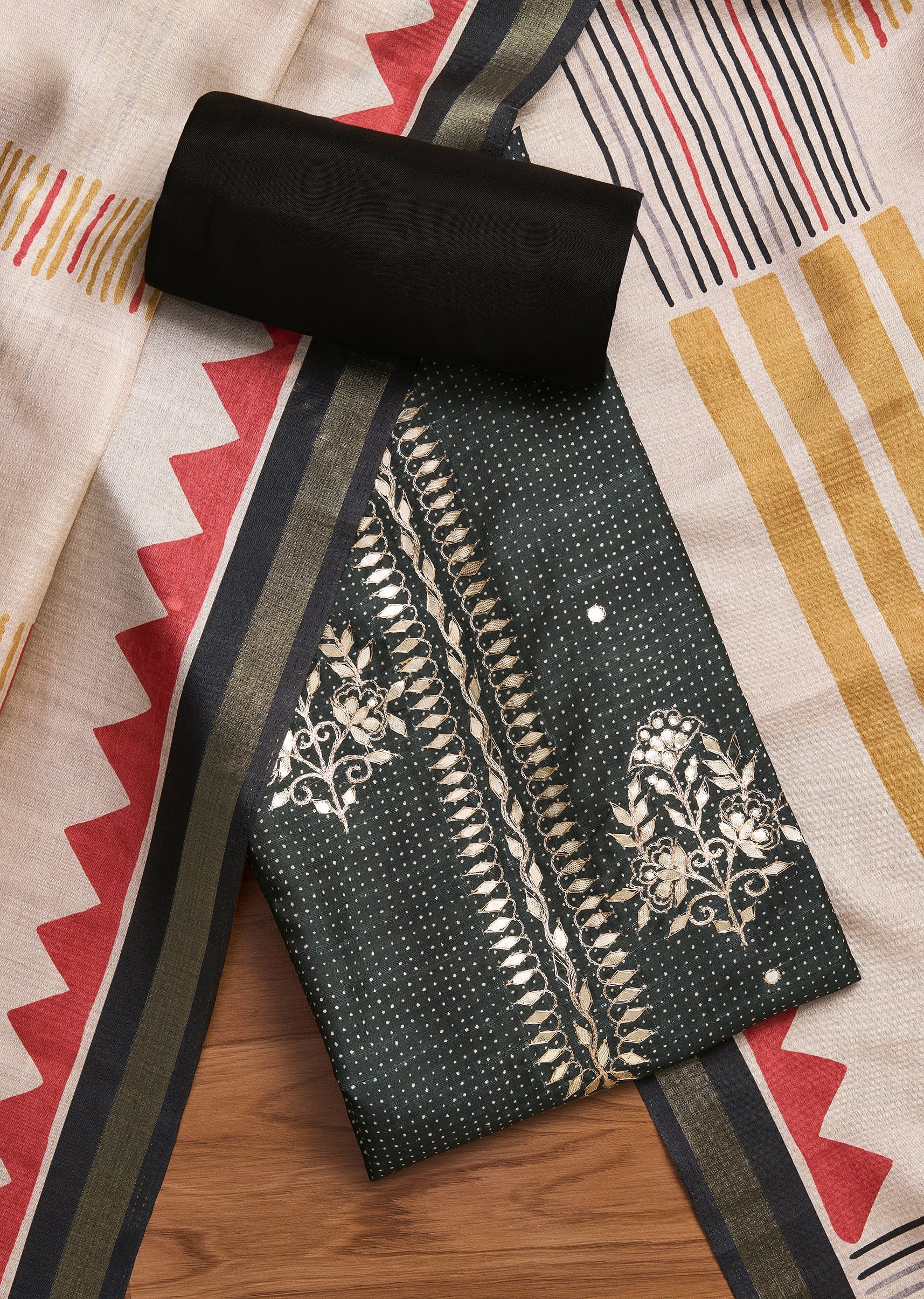 3557-black-tussar-printed-unstitched-suit-with-dupatta-and-bottom-fabric-1.jpg Black Tussar Printed Unstitched Suit With Dupatta and Bottom Fabric