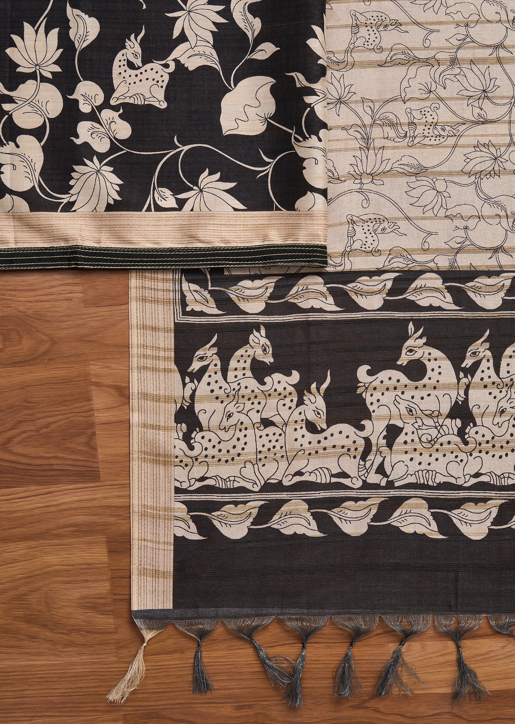 Black Cotton Printed Unstitched Suit And Dupatta and Bottom Fabric