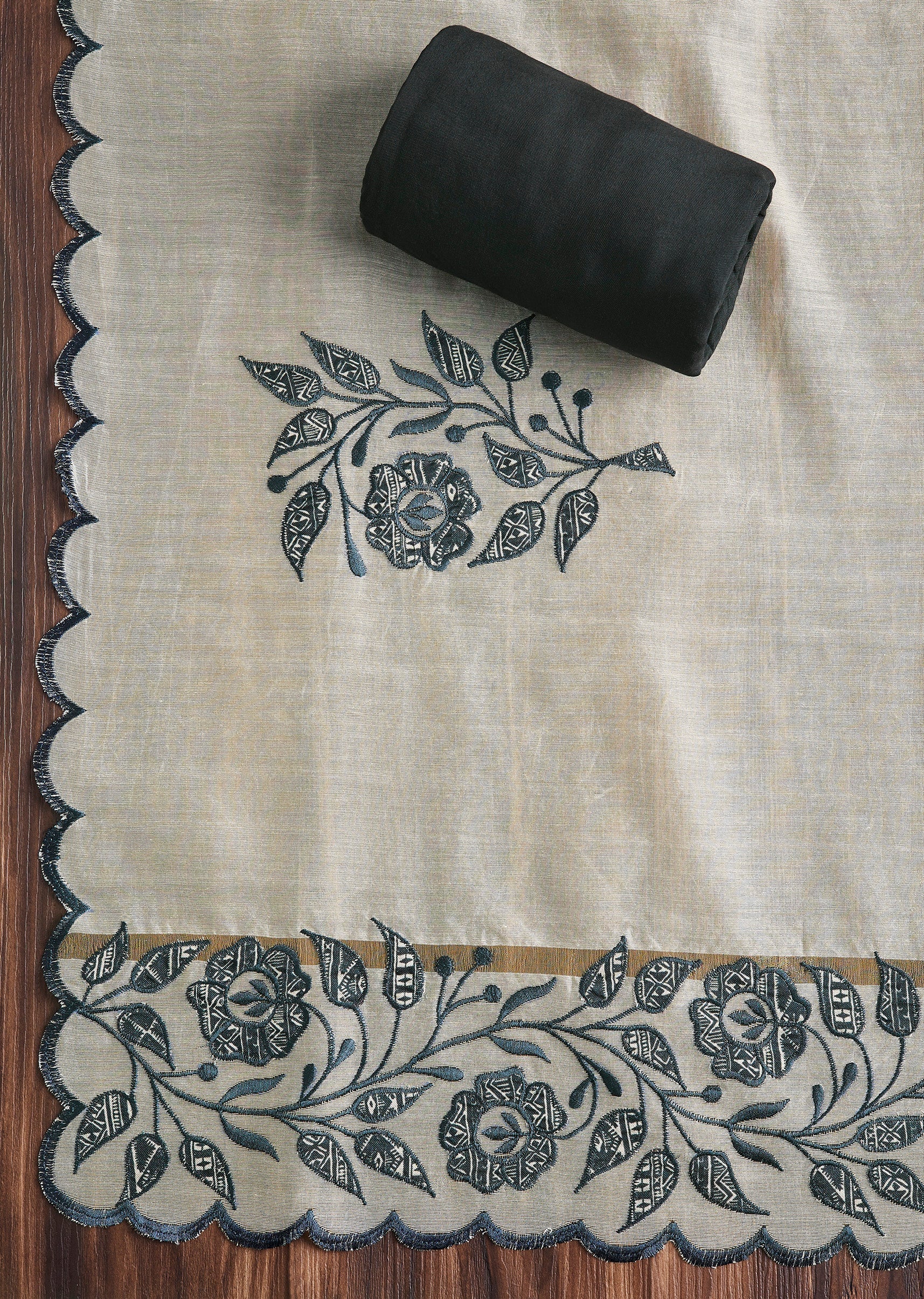 Midnight Black Cotton Printed Unstitched Suit Set
