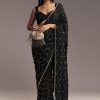 Black Embroidered Chinon Saree With Cut Dana Work