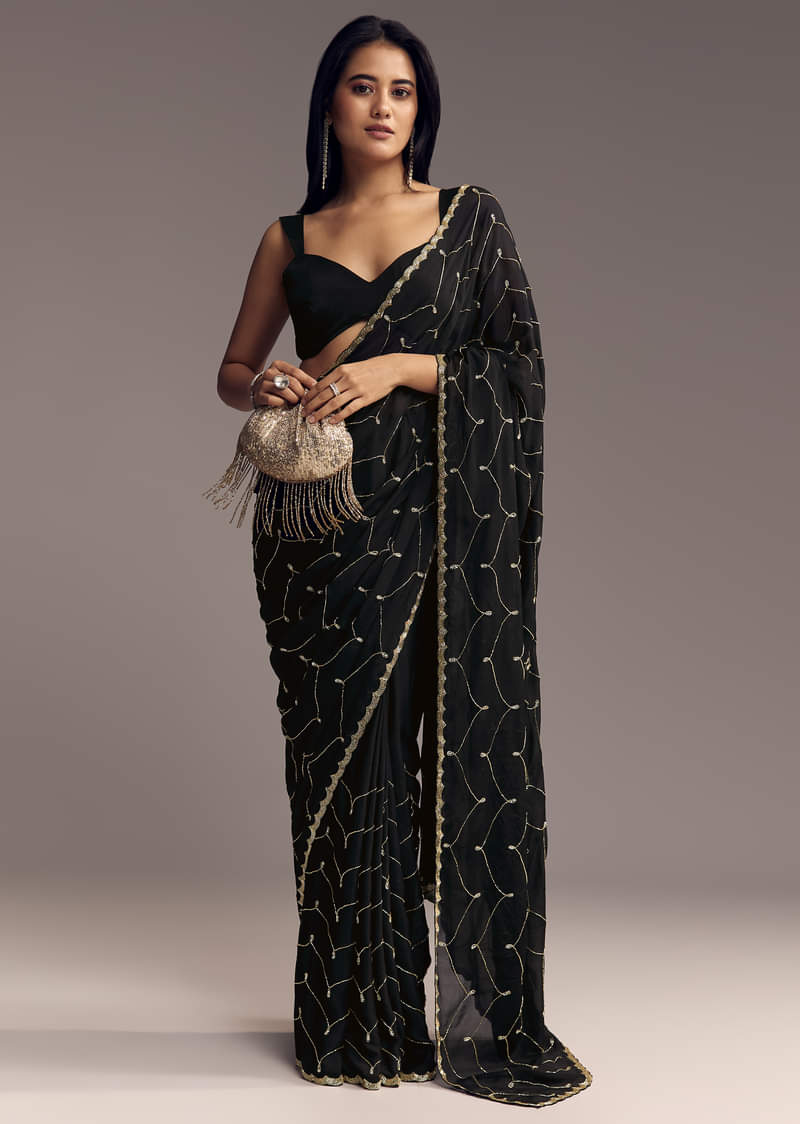 3573-black-embroidered-chinon-saree-with-cut-dana-work-1.jpg Black Embroidered Chinon Saree With Cut Dana Work