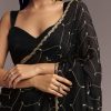 Black Embroidered Chinon Saree With Cut Dana Work