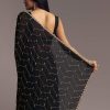 Black Embroidered Chinon Saree With Cut Dana Work