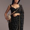 Black Embroidered Chinon Saree With Cut Dana Work