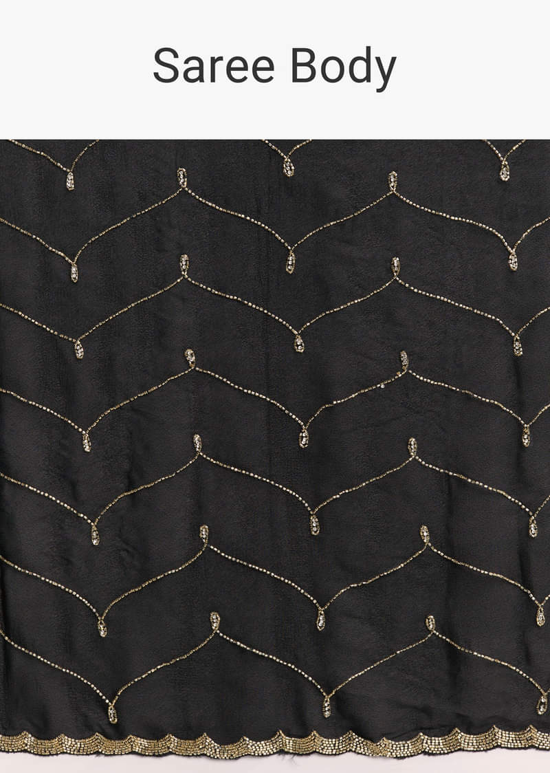 Black Embroidered Chinon Saree With Cut Dana Work