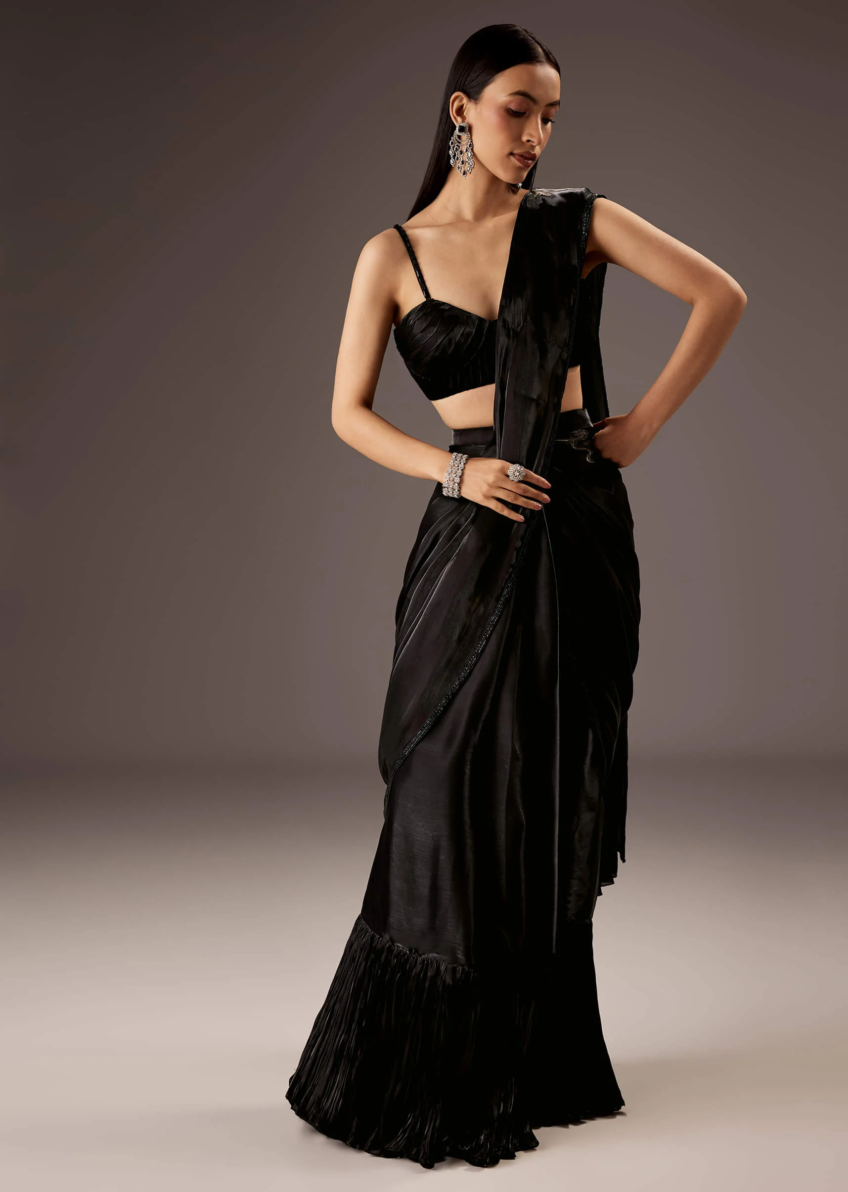 3589-black-organza-ready-pleated-saree-1.webp Black Organza Ready Pleated Saree