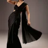 Black Organza Ready Pleated Saree