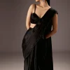 Black Organza Ready Pleated Saree