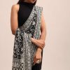 Black Georgette Chikankari Saree With Jaal Work And Unstitched Blouse